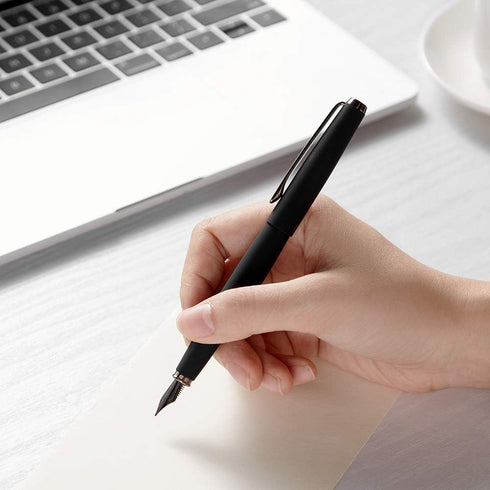 Hongdian 517D Matte Black Fountain Pen, Fine Point, Warrior Series with Converter and Metal Case