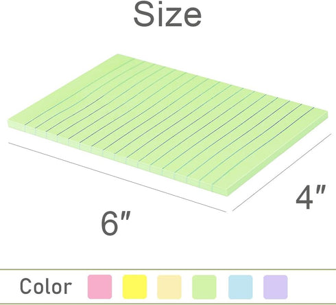 Vanpad Lined Sticky Notes 4X6 in Pastel Ruled Post Stickies, 45 sheets/pad, 18 Pads/Pack