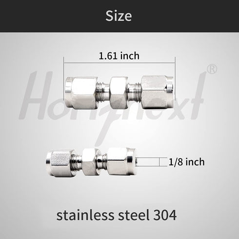 1/8 Inch Stainless Steel 304 Compression Fitting for Tube, Connect Air Line Brass Pipe, Adapt Copper Brake Hose
