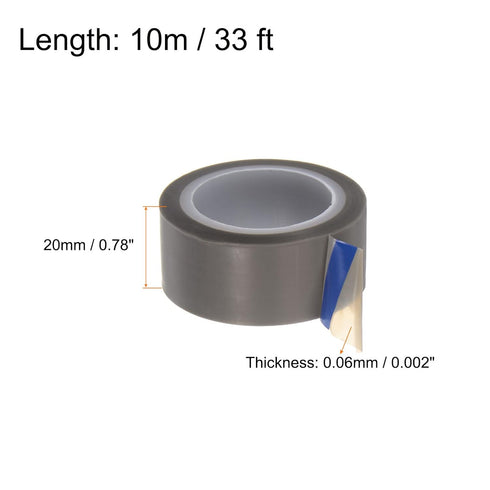 PTFE Film Tape Roll, 0.8" x 33 ft High Temperature Tape 0.06mm Thickness with Single Side Adhesive for Vacuum Sealer Machine, Hand Impulse Sealers, Gray