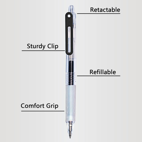 XIZE SH 0.38mm Ultra Fine Point Gel Pens, Black Ink, Smooth Writing, Quick-Drying, Non-Smudge, 6 Count