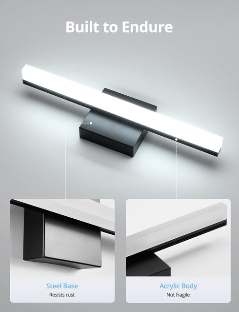16 Inch 9W IP44 6000K Combuh LED Bathroom Light Fixtures Over Mirror, Black Vanity Light Bar for Bathroom, Modern Bath