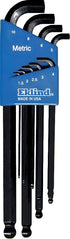 Eklind Tool Stubby-Ball-Hex-L Key Allen Wrench Set, 9pc Metric MM Sizes 1.5-10