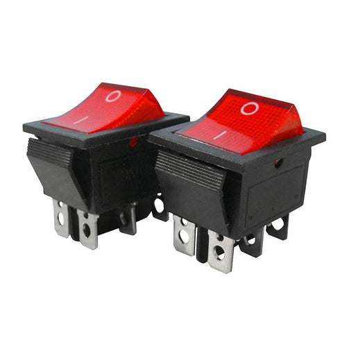 Twidec 2Pcs Rocker Switch 6 Pins 2 Position ON/ON AC 10A/125V 6A/250V DPDT Red LED Light Illuminated Toggle Switch