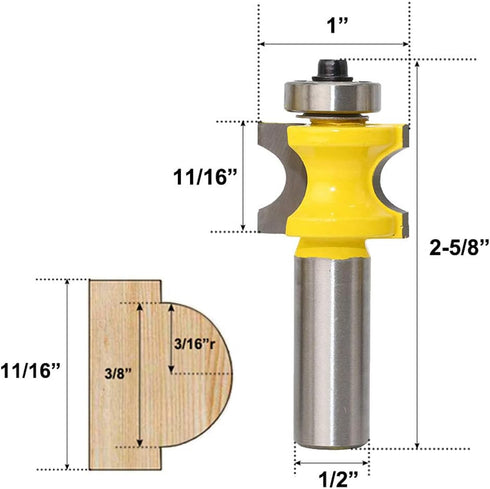 Set 5 Set 1/8" 3/16" 1/4" 5/16" 3/8" 1/2 Inch of Half Round Bullnose Router Bits Woodworking Milling Cutter Tool