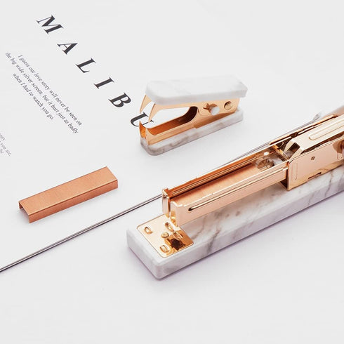 MEI YI TIAN Office Stapler Set, Marble Print & Gold, Manual Stapler & Staple Remover for Desktop Supplies