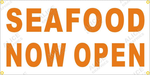 Alice Graphics 22" 44" X SEAFOOD NOW OPEN Vinyl Banner Sign, Existing Text Change Available (Optional)