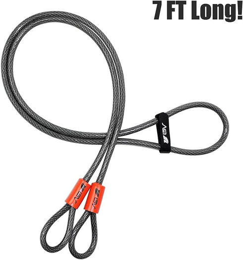 7FT 10mm (3/8") BV Heavy-Duty Security Cable Lock with Loops Extra Thick Braided Steel, Cut-Resistant & Weatherproof