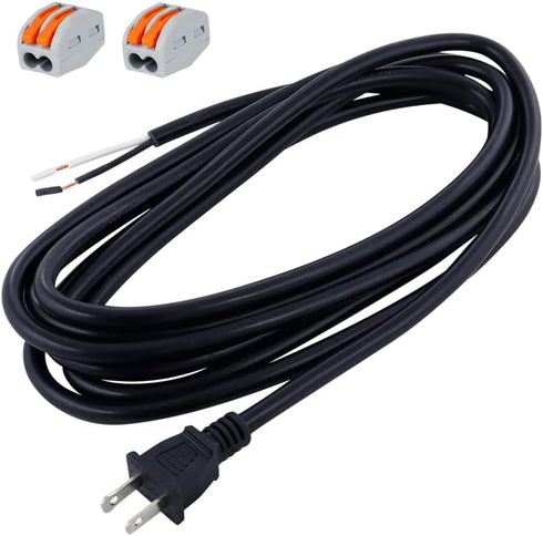 Replacement Power Cord 14 AWG 12FT Heavy Duty 2 Prong Plug Pigtail 14 Gauge SJT 115V AC Cable, 120V 15A