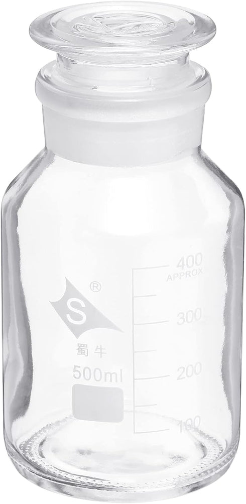 PATIKIL 500mL Reagent Media Bottle, 1Pcs Round Graduated Glass Storage Bottle with Clear Cap for Home, Chemistry Lab,