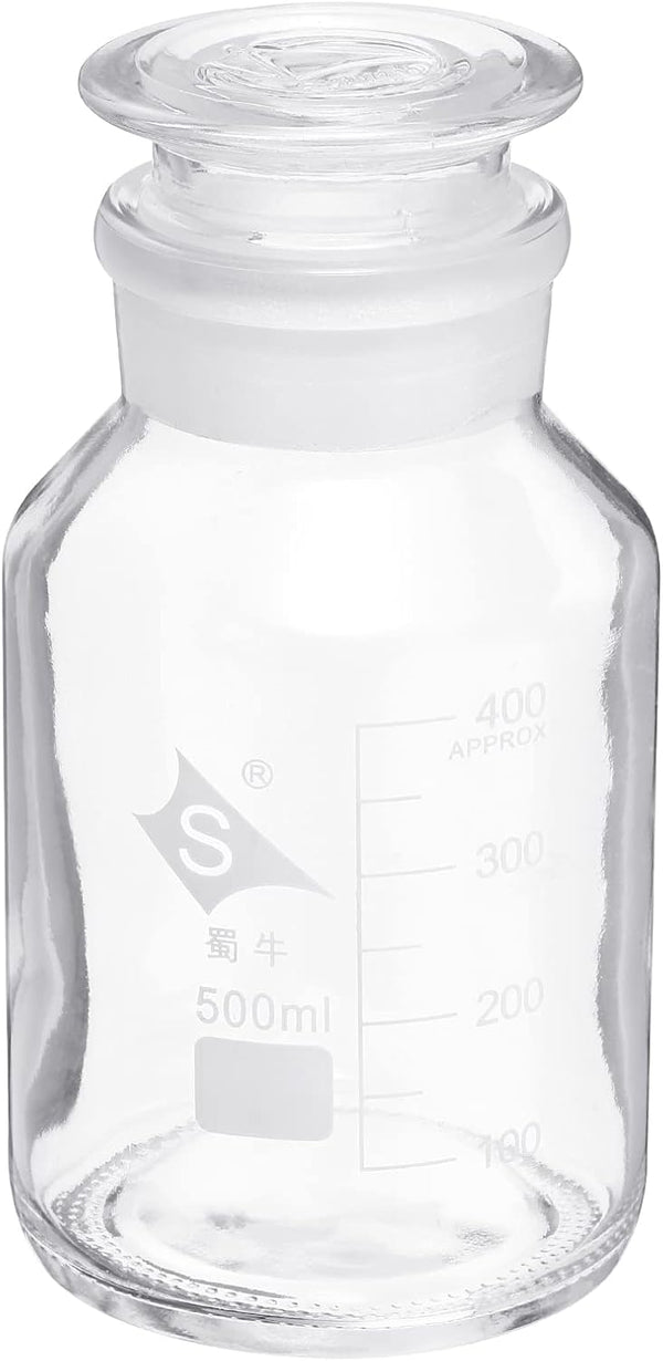 PATIKIL 500mL Reagent Media Bottle, 1Pcs Round Graduated Glass Storage Bottle with Clear Cap for Home, Chemistry Lab,