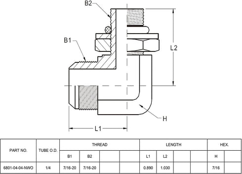 (2-PACK) 6801-04-04-NWO Hydraulic Hose Adapter Fitting 1/4" Male JIC 37° Flare × 1/4" Male Adjustable Nut O-Ring Boss