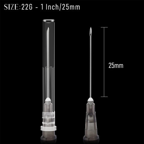 JIBENGAO 22 Gauge Needle (22g 25mm), 100Pcs Individually Wrapped Lab Needles