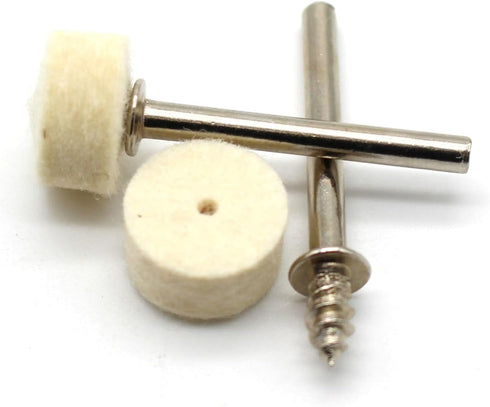 TEMO 100 pc Felt Polishing Wool Bob Burr 1/2 Inch Diameter 1/4 Inch High Wheels #414 with 2 Screw Mandrel 401 1/8 Inch Shank for Dremel Rotary Tools by TEMO