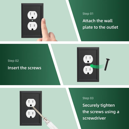 Decorative Wall Plates Outlet Covers - Bamboo Fiber Material Light Switch Plates, Various Styles, Matte Black (4 Pack)