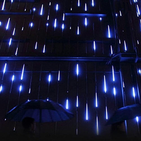 Blue Rain Drop Lights - 8 Tubes 30cm 144 LEDs Meteor Shower Cascading String Lights for Outdoor Christmas Party
