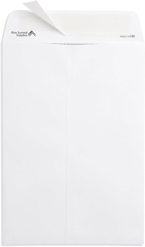 Blue Summit 100 White Catalog Envelopes - 28lb, 7 x 10 inch, Strong Self Seal, Security Tinted