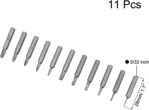 uxcell Screwdriver Bits Set, 11pcs 5/32 Inch Hex Shank Phillips Slotted, 28mm Length S2 Screw Driver Kit