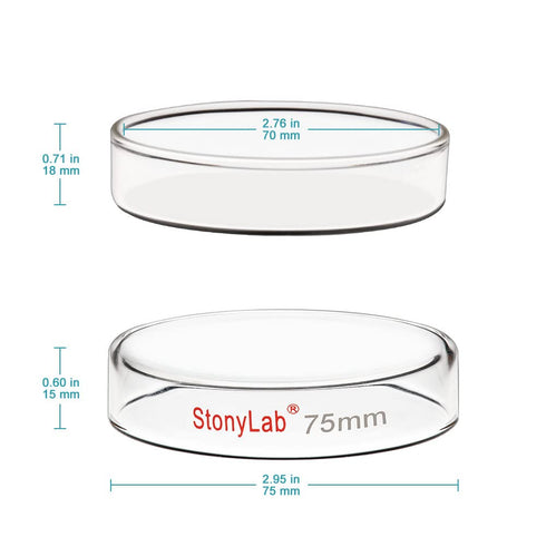 stonylab 10pk Glass Petri Dishes, 75x15 mm Autoclavable Borosilicate Glass Cell Culture Dishes with Clear Lid