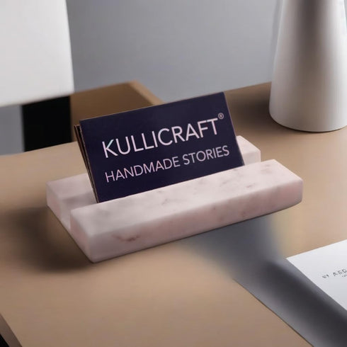 Business Card Holder for Desk, White Carrara Marble Display Stand for Business Cards, Cute Office Accessory