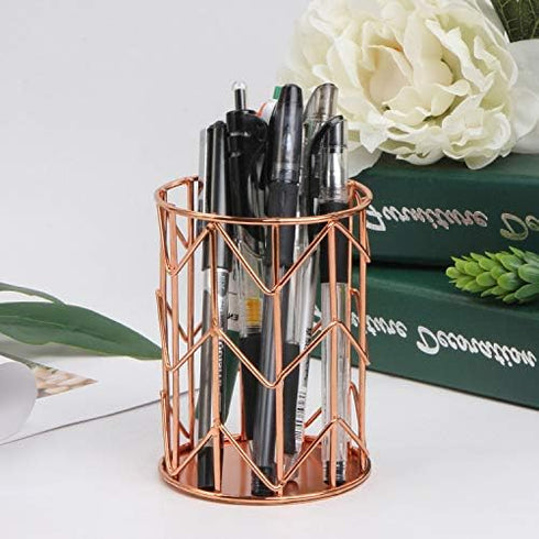 Pen Holder for Desk, Makeup Brush Holder, Rose Gold Metal Wire Pencil Cup Holders