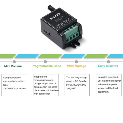 Mini12v Switch,12v with10a 5v 6v 9v 24v 48v 12volt Remote Control Wireless Remote Switch Relay, DC Remote On Off Switch