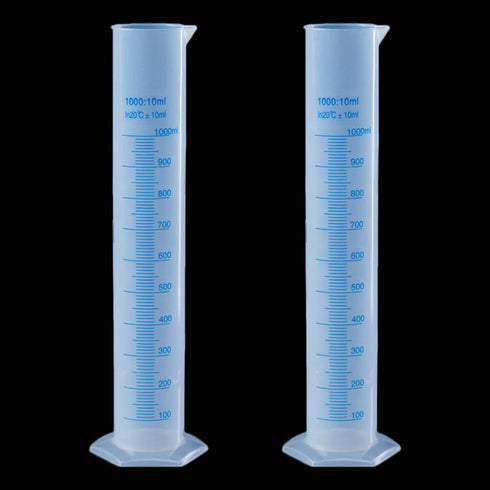 2-Pack 1000ml Plastic Graduated Cylinder Set - Clear Science Measuring Cylinder with 2-Sided Marking for Home and School