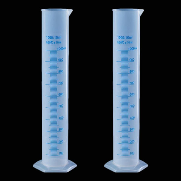 2-Pack 1000ml Plastic Graduated Cylinder Set - Clear Science Measuring Cylinder with 2-Sided Marking for Home and School