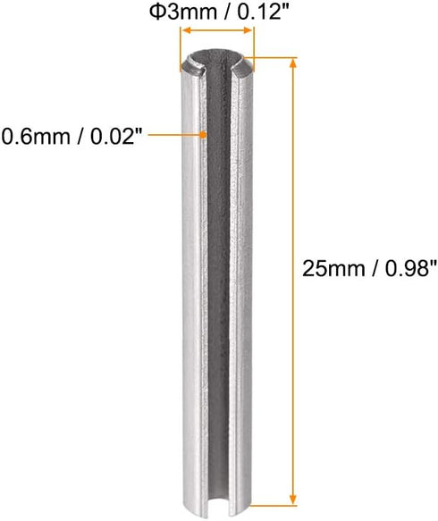uxcell M3 x 25mm Slotted Spring Pin - 20Pcs 304 Stainless Steel Split Roll Dowel Pins, Plain Finish