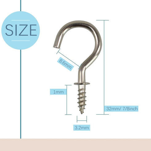 50Pcs 7/8 Inches Brass Plated Ceiling Hooks, Screw Hooks, Silver
