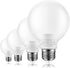 4 Pack Warm White Bathroom Light Bulbs, 60 Watt Equivalent, E26 Medium Base, G25 LED Globe, Non-Dimmable