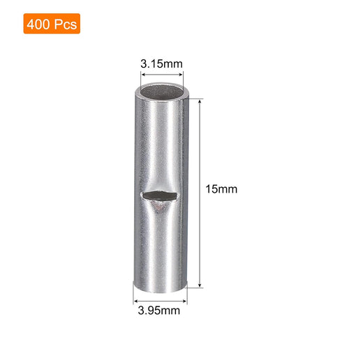 MECCANIXITY 400Pcs Non Insulated Butt Connectors BN-2.0 for 16-14AWG Electrical Wire Crimp Ferrule Terminals