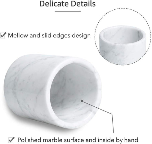 Natural Marble Pencil Pen Holder Stand for Desk, Makeup Brush Cup, Durable Office & Home Organizer, White