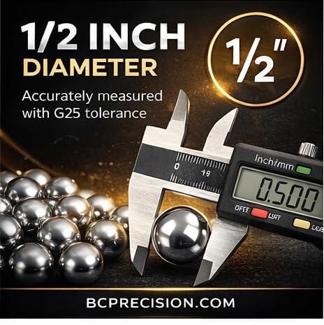 1/2 G25 (0.50), 52100, 25 Pack BC Precision Chrome Steel Bearing Balls AISI Precision Hardened Steel Balls for Bearings