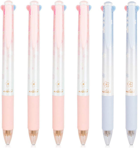 Cherry Multicolor Ballpoint Pens Set, 0.7 mm Ball Point Pen with 4 Color Ink (Black, Blue, Red, Green) (6 pcs)