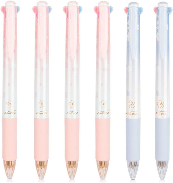 Cherry Multicolor Ballpoint Pens Set, 0.7 mm Ball Point Pen with 4 Color Ink (Black, Blue, Red, Green) (6 pcs)