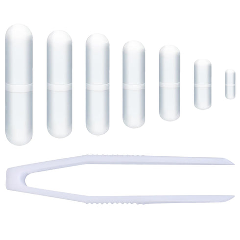 stonylab Magnetic Stir Bar Set, 8-Piece PTFE-Coated Set with Tweezer for Laboratory Use