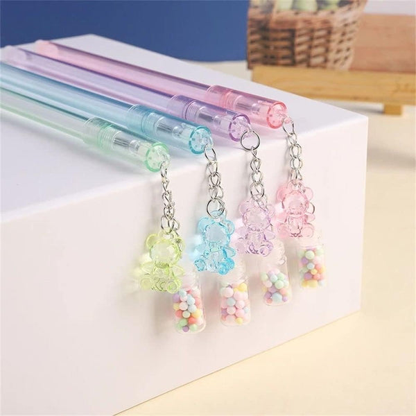Katartizo 1PC Cute Drifting Bottle Bear Pendant Gel Pen, Sweet Lovely Erasable Stationery for School Office Supplies