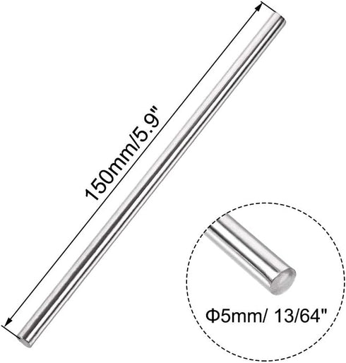 uxcell 5mm x 150mm 304 Stainless Steel Solid Round Rod, 5pcs for DIY Craft