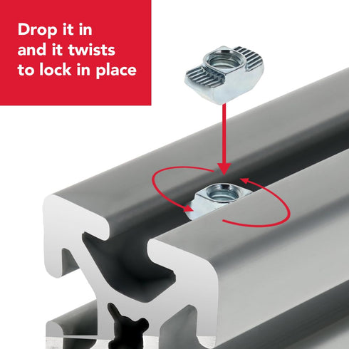 8020, 3933, 15 40 Series 1/4-20 Standard Drop in T-Nut Steel Nut T-Slot Accessories for 80/20 Aluminum Extrusion (10