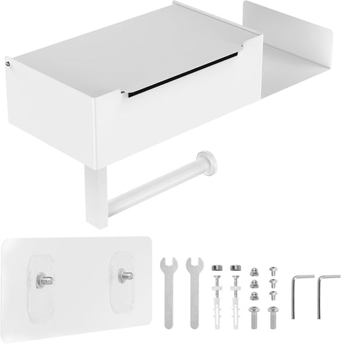 Hevtsde Toilet Paper Holder with Shelf - Carbon Steel Wipes Dispenser for Bathroom, Easy Cleaning No Drilling Wall