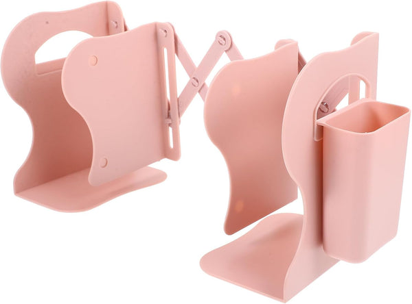 Milisten Adjustable Pink Small Plastic Bookend for Desk, Multi-Grid Book Holder and