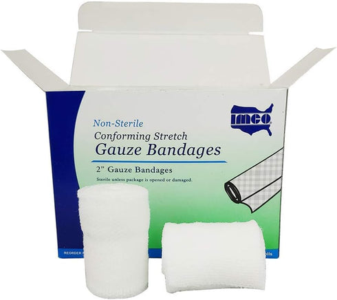 CPR Savers IMCO Multi-Packed 2 Inch x 4.1 Yards Non-Sterile Stretch Cotton Gauze Bandage Rolls for Injury