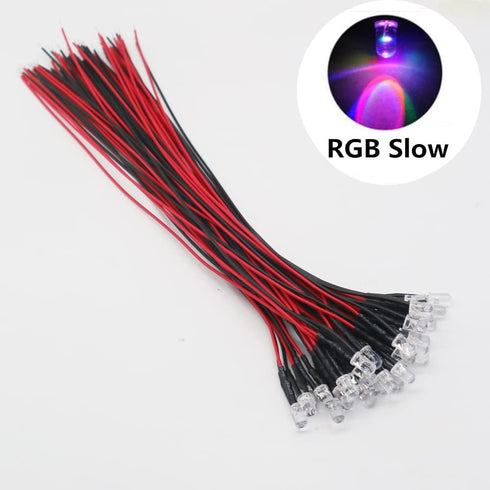 20pcs/lot DC12V F5mm Round Pre-Wired Water Clear LED Light Bulb for DIY Home Decoration (RGB Fast)