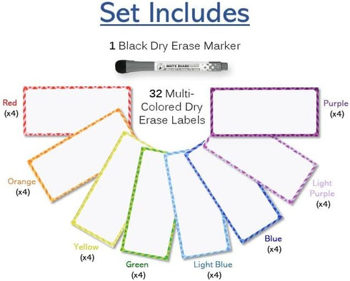 Magnetic Dry Erase Labels - 32 Pcs Large, 5.5 x 2.5 inches, Multipurpose Sticky Labels with Dry Erase Marker for