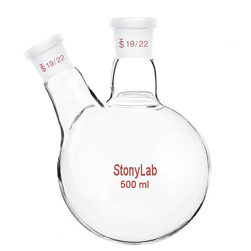 StonyLab Glass 500ml Heavy Wall Round Bottom Flask RBF, 19/22 Center and Side Standard Taper Outer Joint