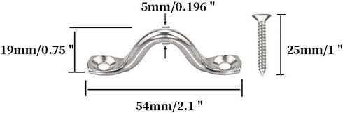 22Pcs M5 316 Stainless Steel Eye Straps Ceiling Wall Mount U Hook with Screws