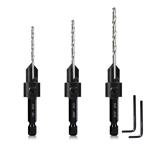 3 Pack Countersink Drill Bit Set, 3in1 Woodworking Counterbore Hole Saw Bits with 1 Allen Wrench