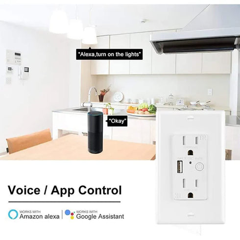 Zigbee Wall Outlet with USB - One Controlled, One Always On, Compatible with Google Assistant and Alexa