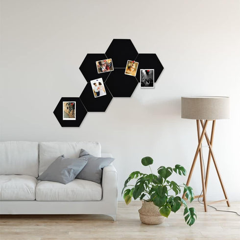 Vuzvuv 6 Pcs Black Hexagon Cork Board Strips, Self-Adhesive Bulletin Board with 50 Pushpins for Home Office
